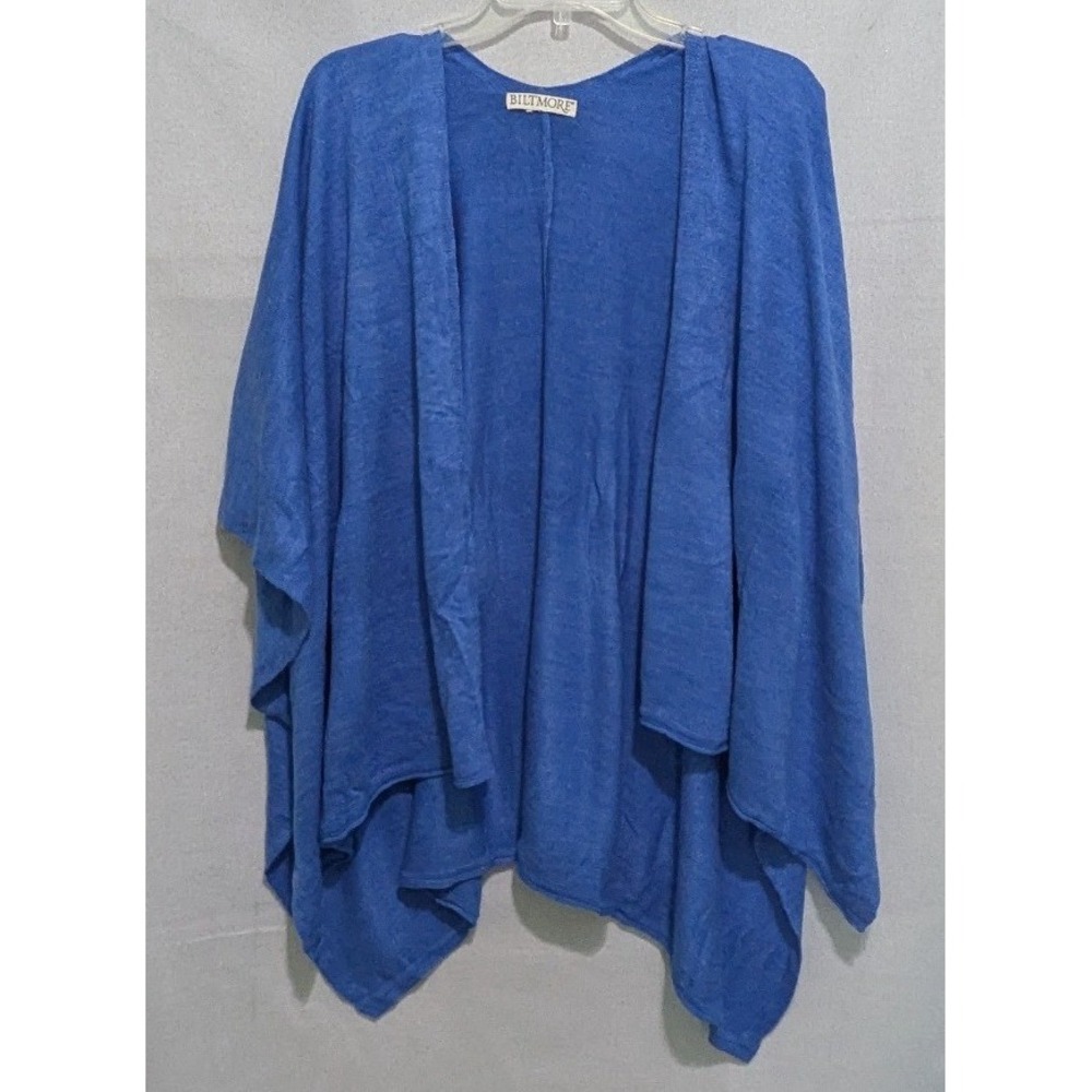 Biltmore Poncho Wrap Women One Size Blue Excellent Open Front Knit Draped Cape